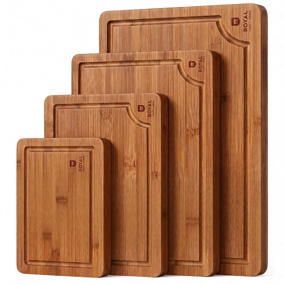 ROYAL CRAFT WOOD Wooden Cutting Boards for Kitchen Appliances - Non Toxic Bamboo Wood Cutting Board Set with Deep Juice Groove, Side Handles, Charcuterie & Butcher Block for Meat, Meal Prep & Serving