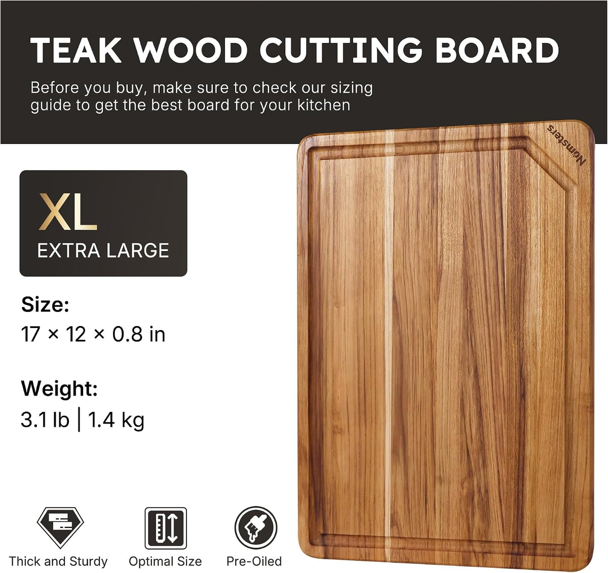 Teak Wood Cutting Board for Kitchen Non Slip Charcuterie Board
