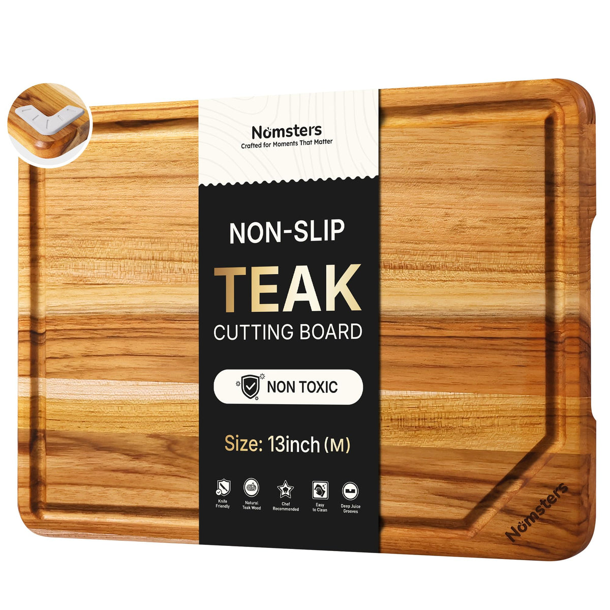 Teak Wood Cutting Board for Kitchen Non Slip Charcuterie Board