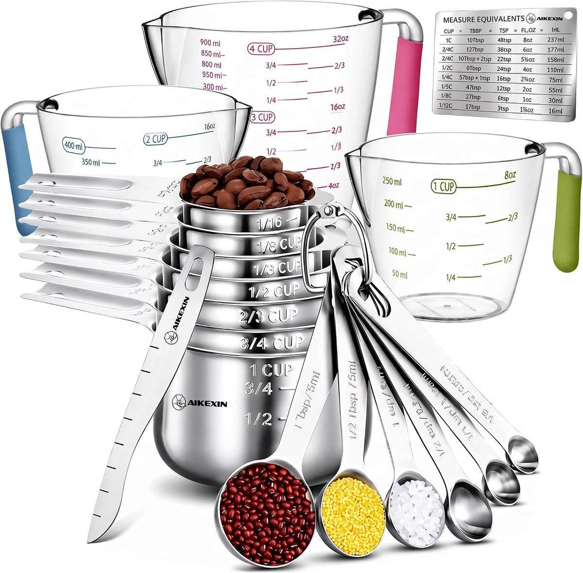 AIKEXIN Stainless Steel Measuring Cups & Spoons Set, Precision Baking Tools