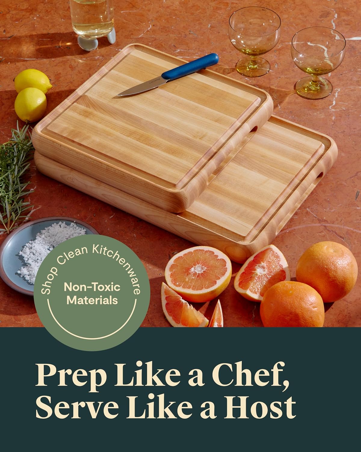 Caraway 12" Prep and Serve Butcher Block, Wood Cutting Board for Kitchen