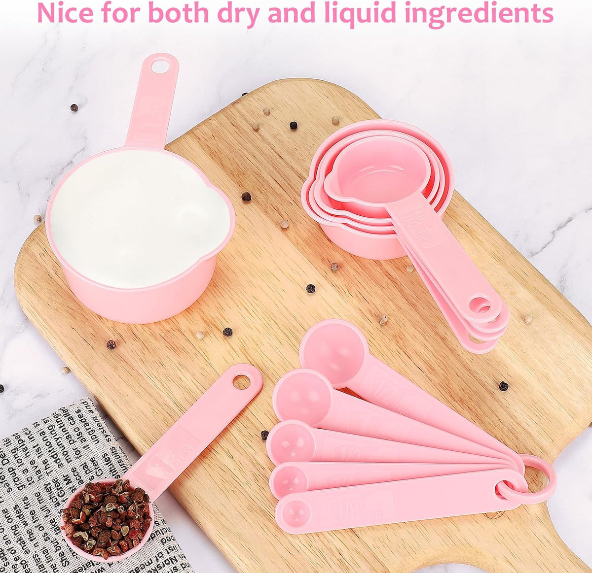 Accmor Measuring Cups & Spoons Set, Measuring Cup Set, Plastic Stackable Cups and Spoons, 11 Pcs Different Capacities Tablespoons Kitchen Gadgets Nesting Measure Sets for Dry Liquid Ingredients (Pink)