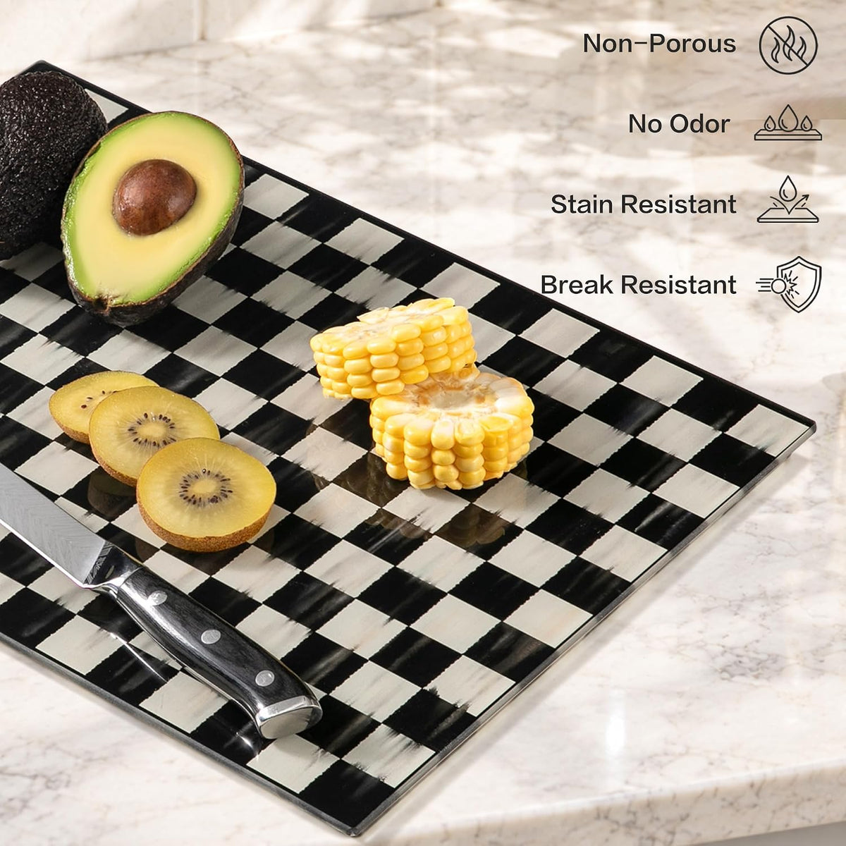 Glass Cutting Board Set, Checkered Cutting Boards for Kitchen 2PCS
