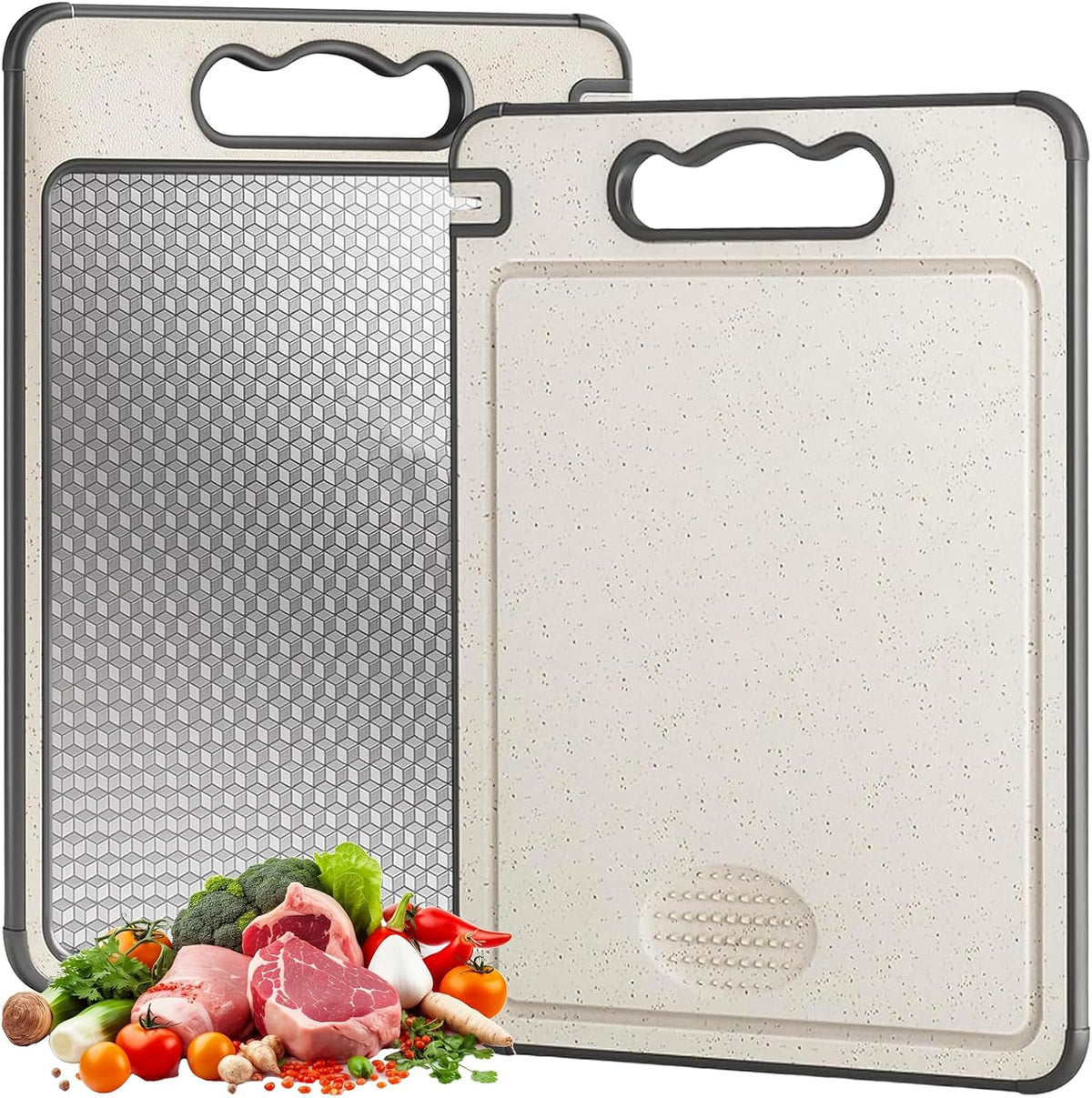 Tibo Titanium Cutting Board for Kitchen 1pc with Juice Groove – Double Sided Cutting Board for Meat, Veggies & Bread