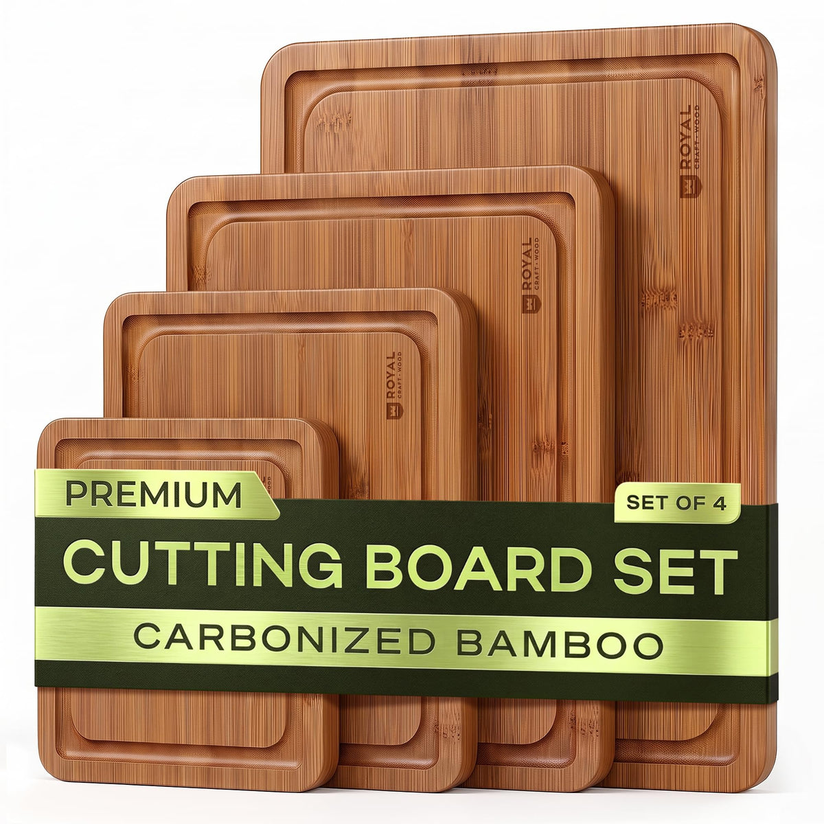 ROYAL CRAFT WOOD Wooden Cutting Boards for Kitchen Meal Prep & Serving - Bamboo Wood Serving Board Set with Deep Juice Groove Side Handles - Charcuterie & Chopping Butcher Block for Meat