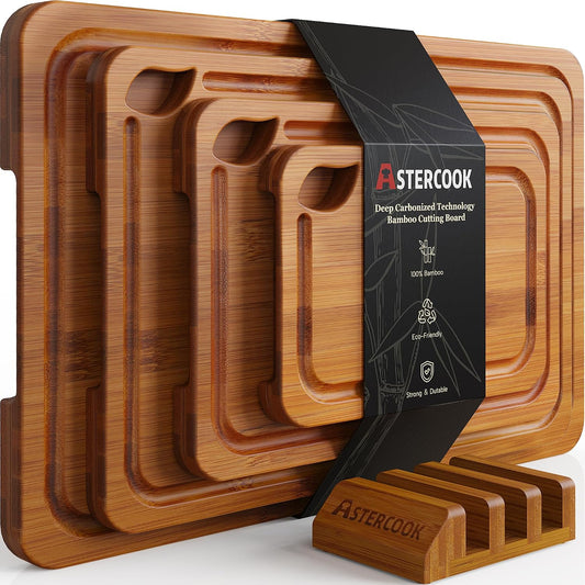Astercook Deep-Carbonized Bamboo Cutting Boards for Kitchen