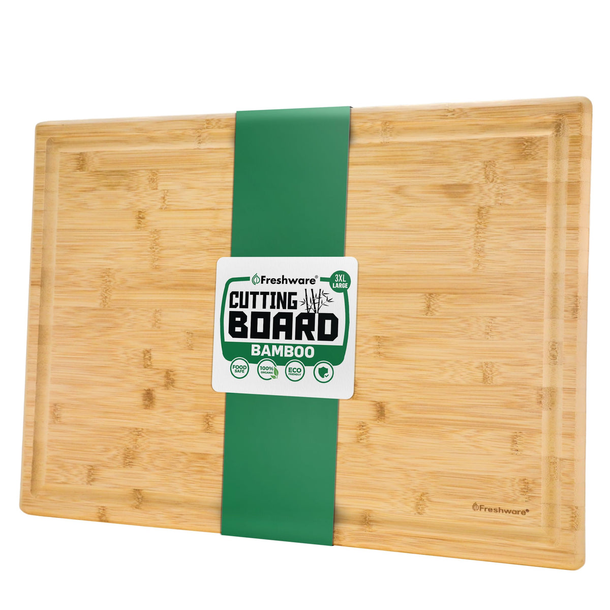 Freshware Freshware Bamboo Cutting Boards for Kitchen with Juice Groove [Set of 2] Wood Cutting Board for Chopping Meat, Vegetables, Fruits, Cheese, Knife Friendly Serving Tray with Handles