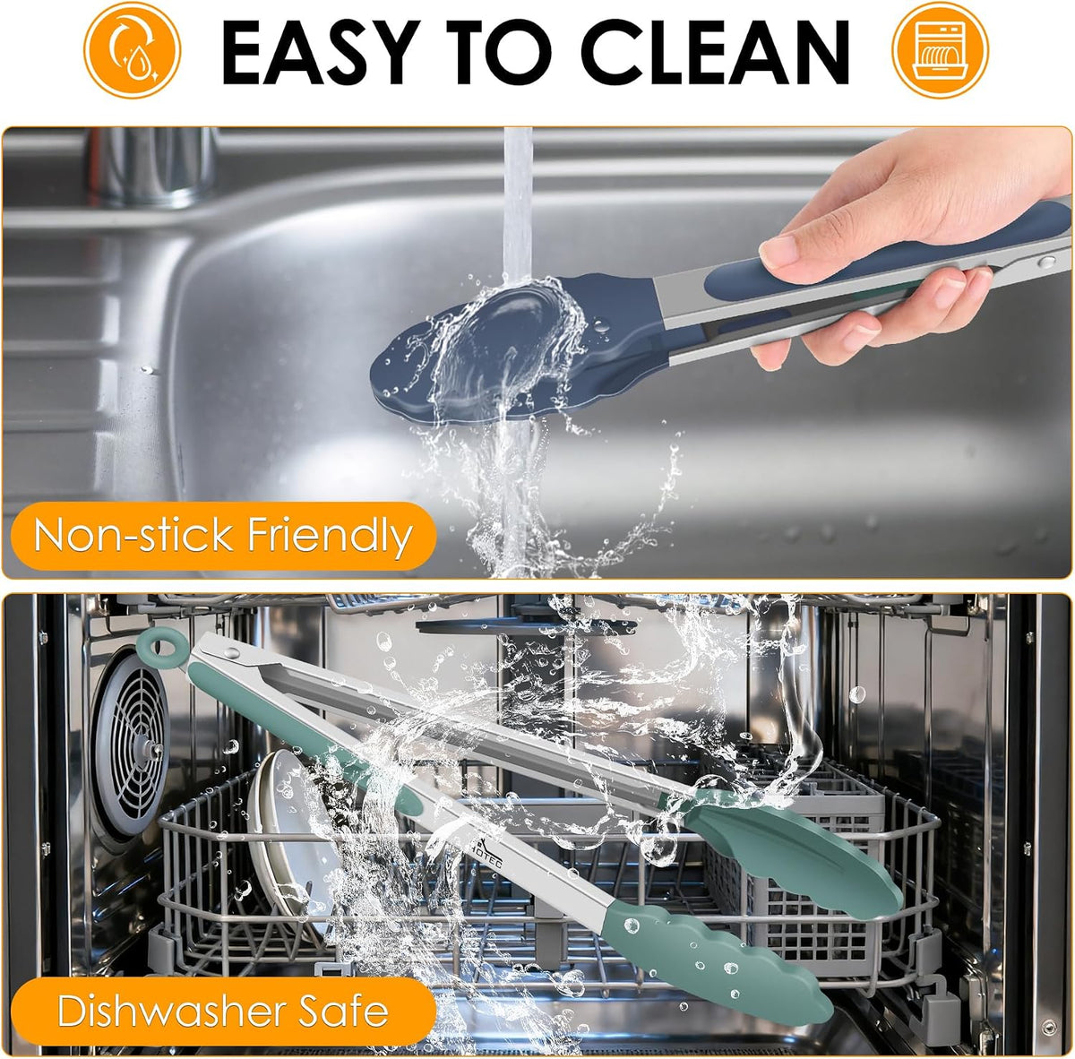 HOTEC Stainless Steel Kitchen Tongs with Silicone Tips, Set of 3-7",9" &12"
