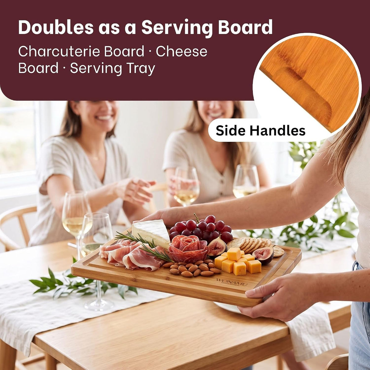 WONAMU Small Bamboo Cutting Board Non Toxic Lightweight & Durable, Gift Set