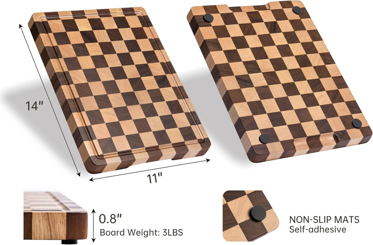 THETCHRY Cutting Boards for Kitchen, Checkered Wooden Cutting Board