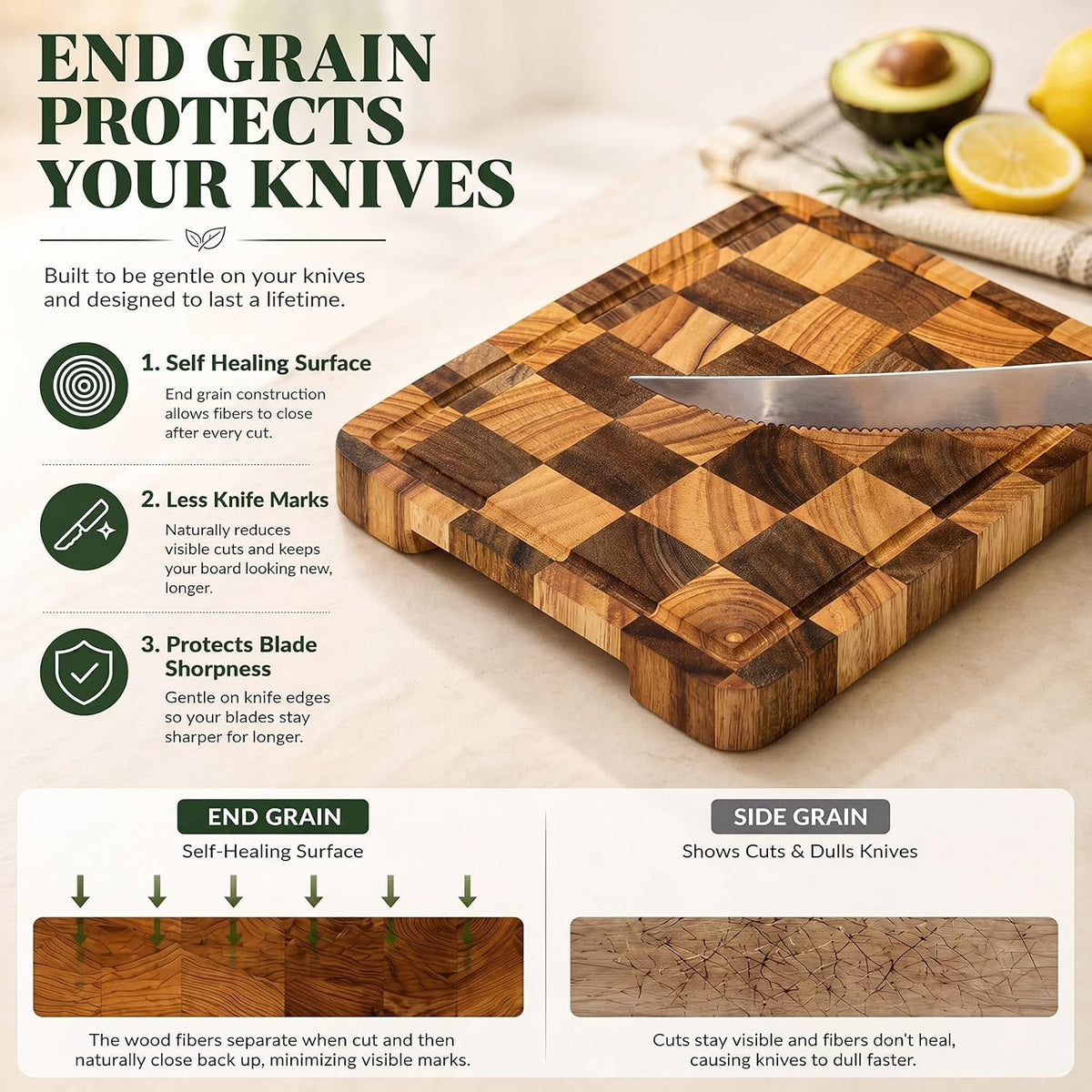 Ziliny 2 Pcs Small Cutting Board Set 8 x 6 Inch Mini Checkered