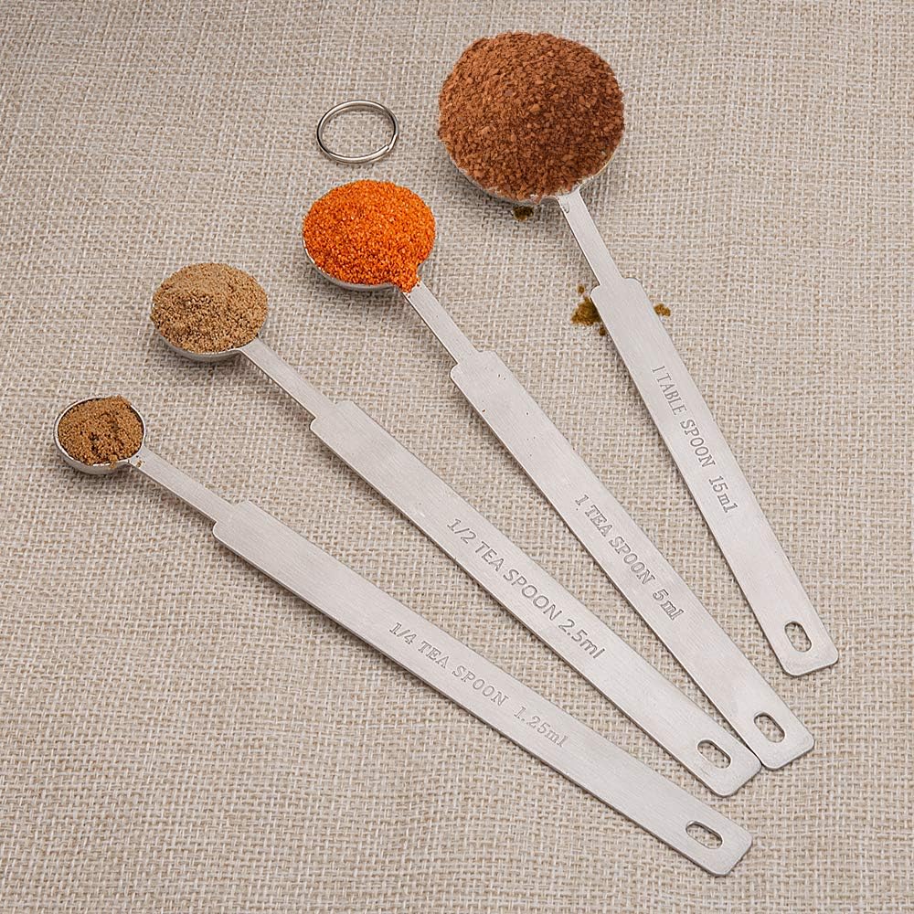 7 Inches Long Handle Measuring Spoons Set, Premium Stainless Steel Metal Spoon, Tablespoon & Teaspoon & Coffee Scoop, for Accurate Measure Liquid or Dry Ingredients, for Cooking Baking