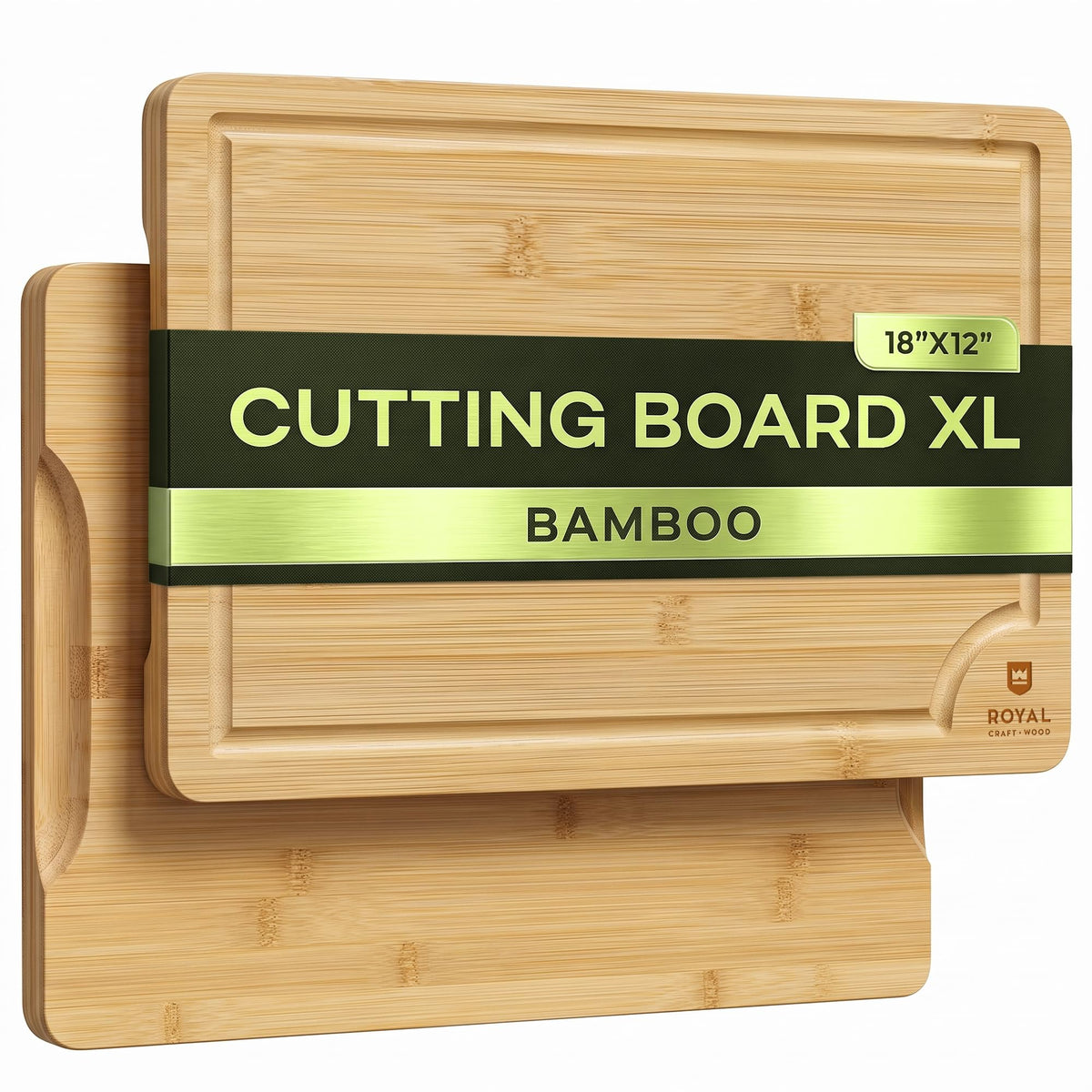 ROYAL CRAFT WOOD Wooden Cutting Boards for Kitchen Meal Prep & Serving - Bamboo Wood Serving Board Set with Deep Juice Groove Side Handles - Charcuterie & Chopping Butcher Block for Meat