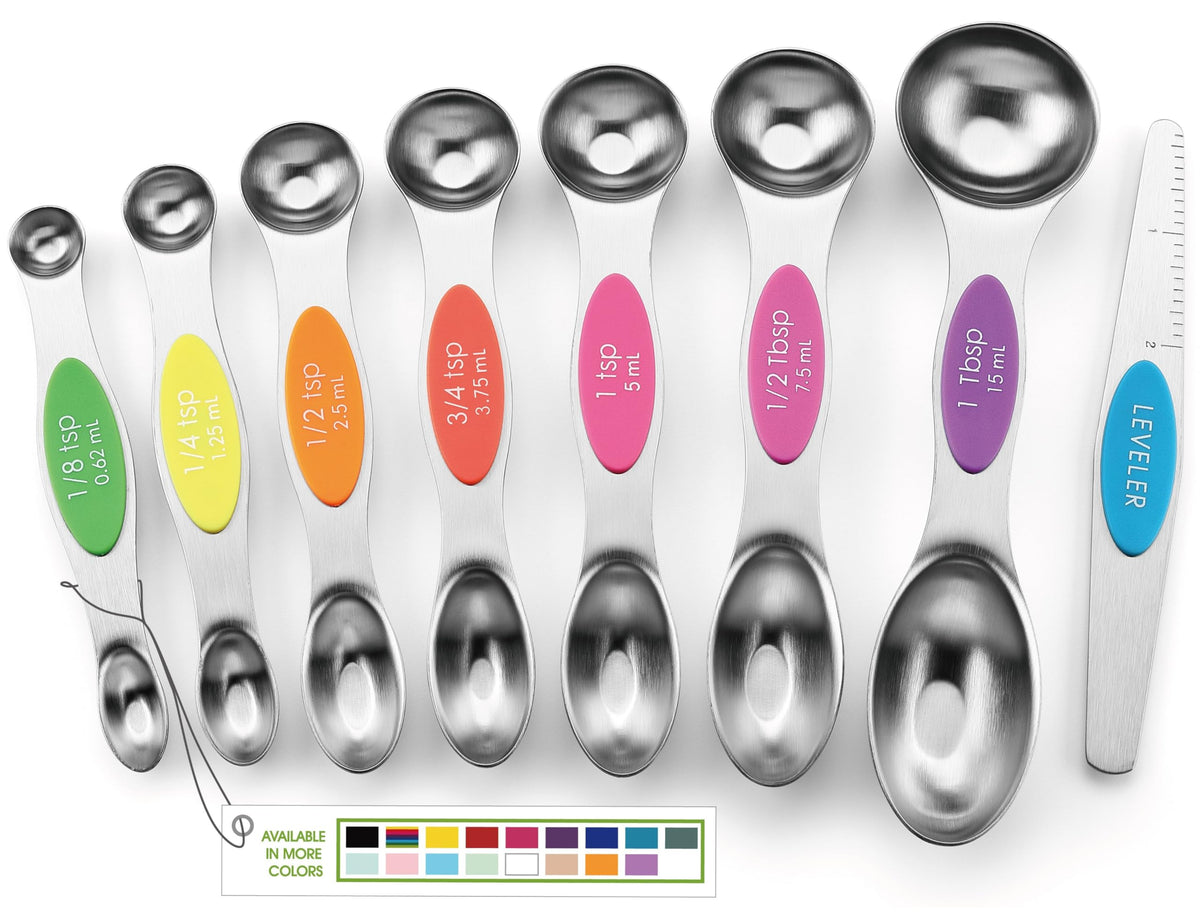 Spring Chef Stainless Steel Magnetic Measuring Spoons Set of 8, Black