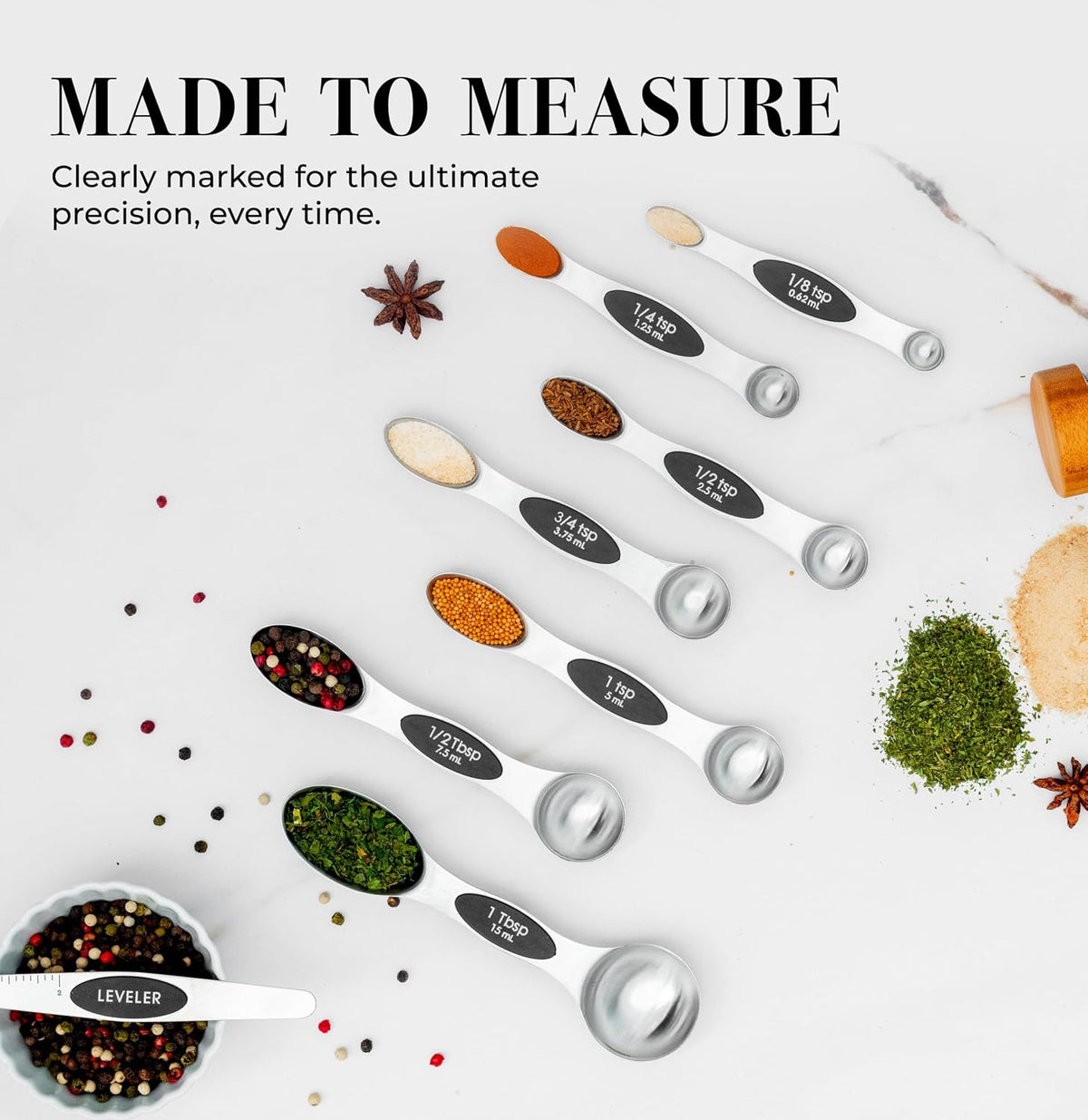 Styled Settings Stainless Steel Magnetic Measuring Spoons Set with Leveler
