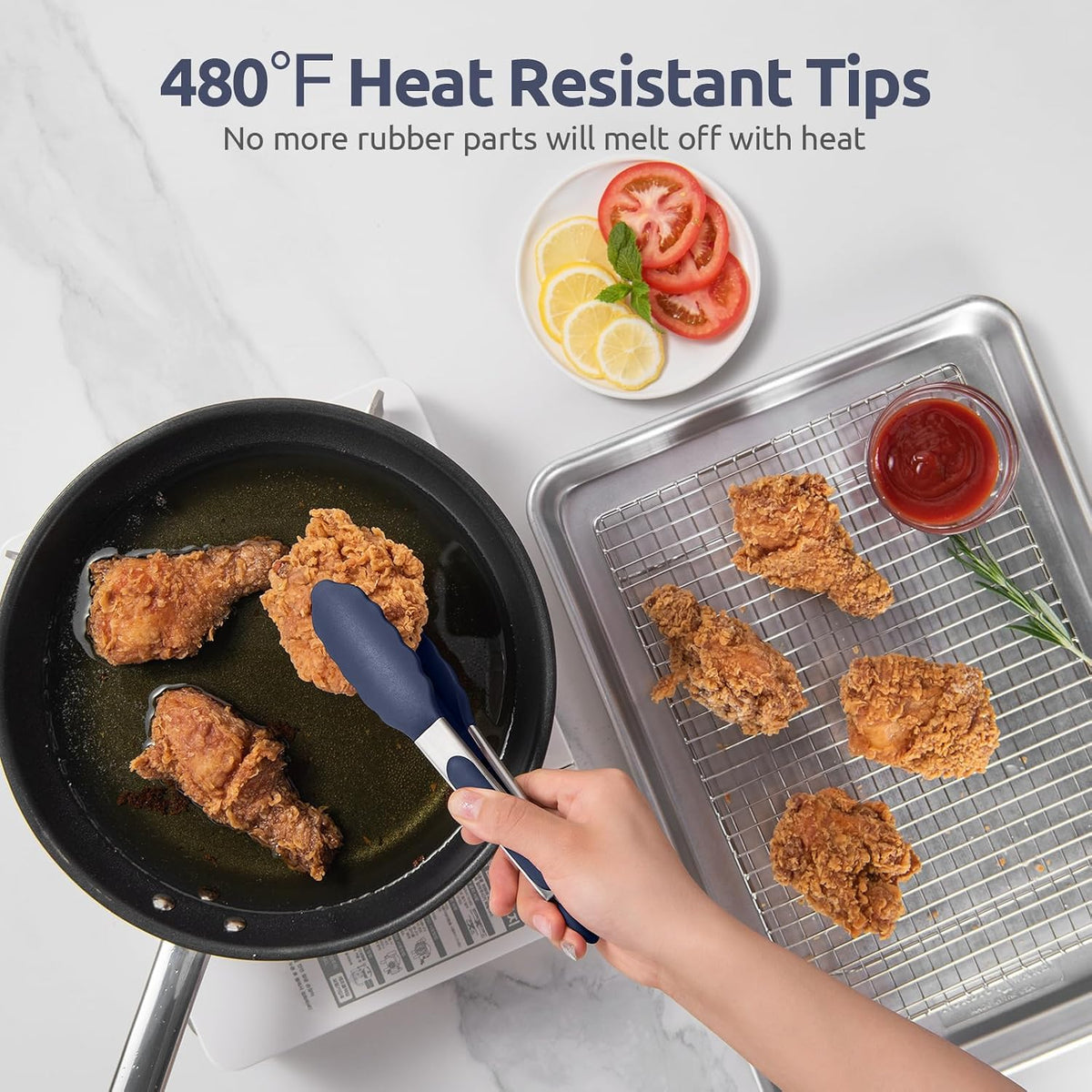 U-Taste Kitchen Tong for Cooking, 480ºF Heat-Resistant, 7in/Midnight Blue