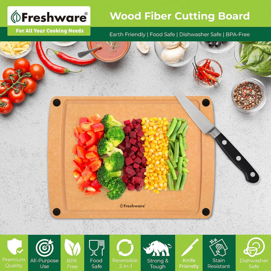 Freshware Wood Fiber Cutting Boards for Kitchen, Dishwasher Safe, Set of 2