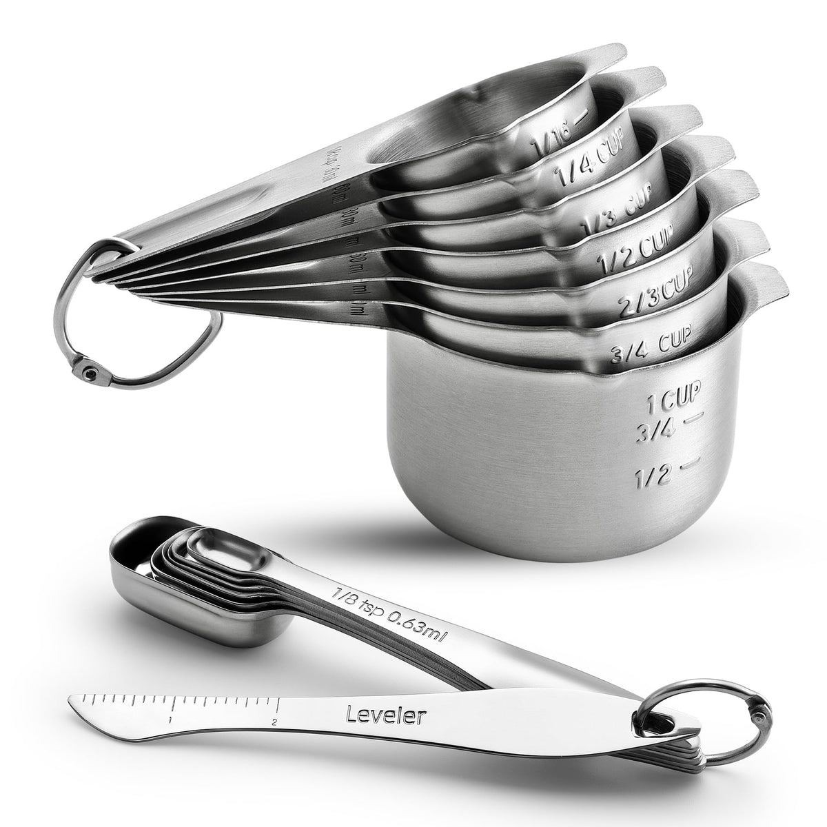 Spring Chef Stainless Steel Measuring Spoons Set of 8 with Leveler