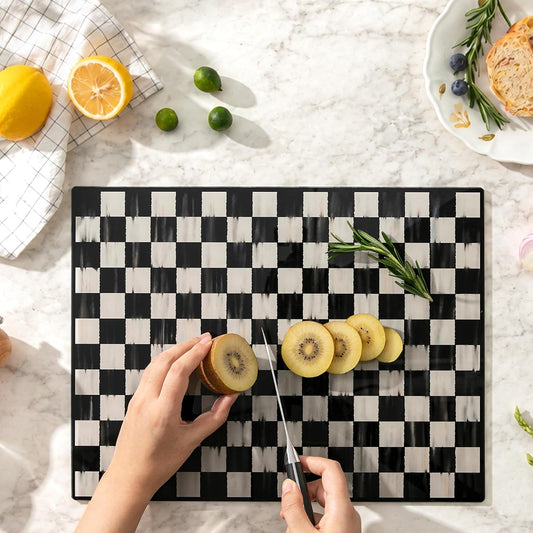 Glass Cutting Board Set, Checkered Cutting Boards for Kitchen 2PCS