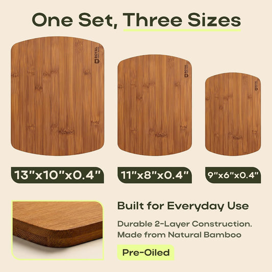 ROYAL CRAFT WOOD Wooden Cutting Boards for Kitchen Meal Prep & Serving - Bamboo Wood Serving Board Set with Deep Juice Groove Side Handles - Charcuterie & Chopping Butcher Block for Meat