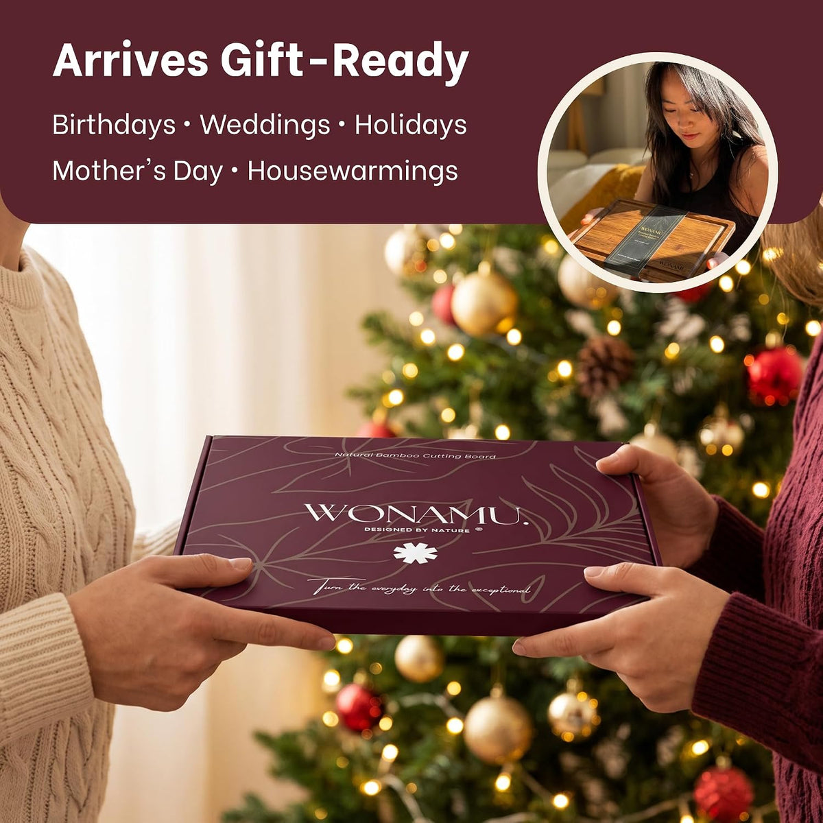 WONAMU Small Bamboo Cutting Board Non Toxic Lightweight & Durable, Gift Set