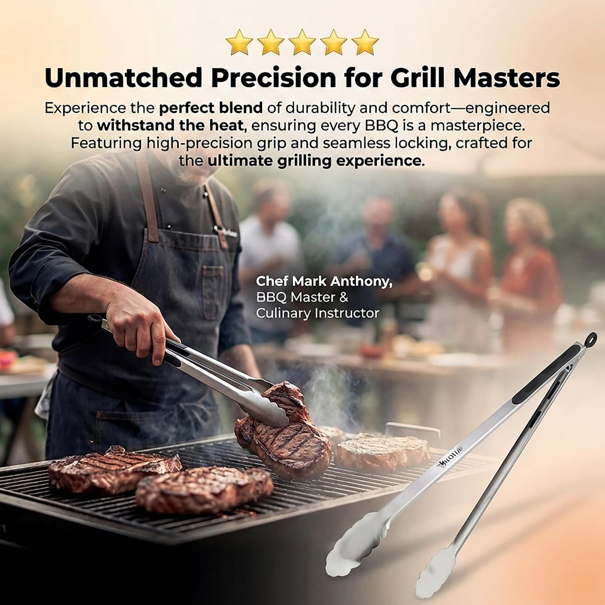 Kona 17-in Stainless Steel Locking Grill Tongs, Heavy-Duty, Set of 2
