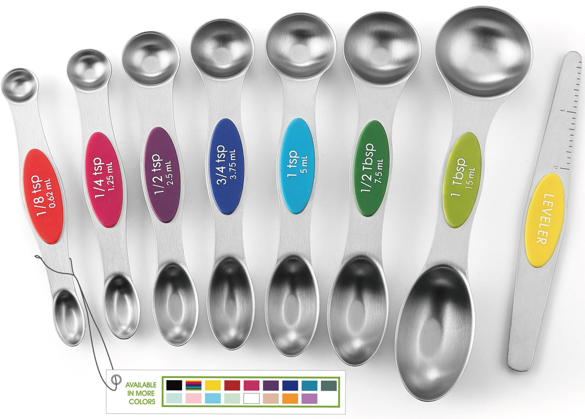 Spring Chef Stainless Steel Magnetic Measuring Spoons Set of 8, Pastel