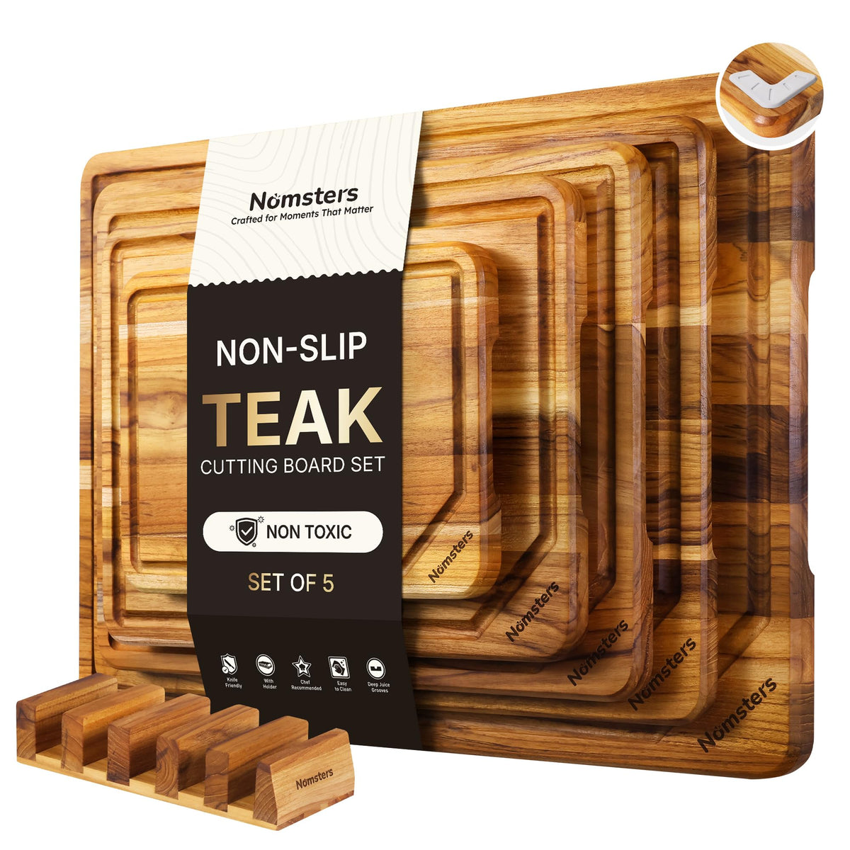 Teak Wood Cutting Board for Kitchen Non Slip Charcuterie Board