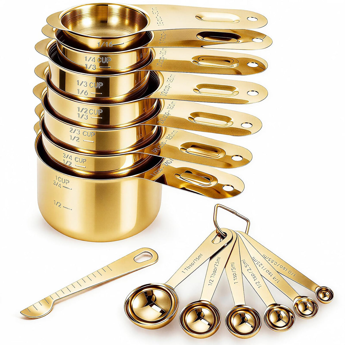 Bopei Measuring Spoons Set, 7-Piece 18/8 Stainless Steel with Leveler