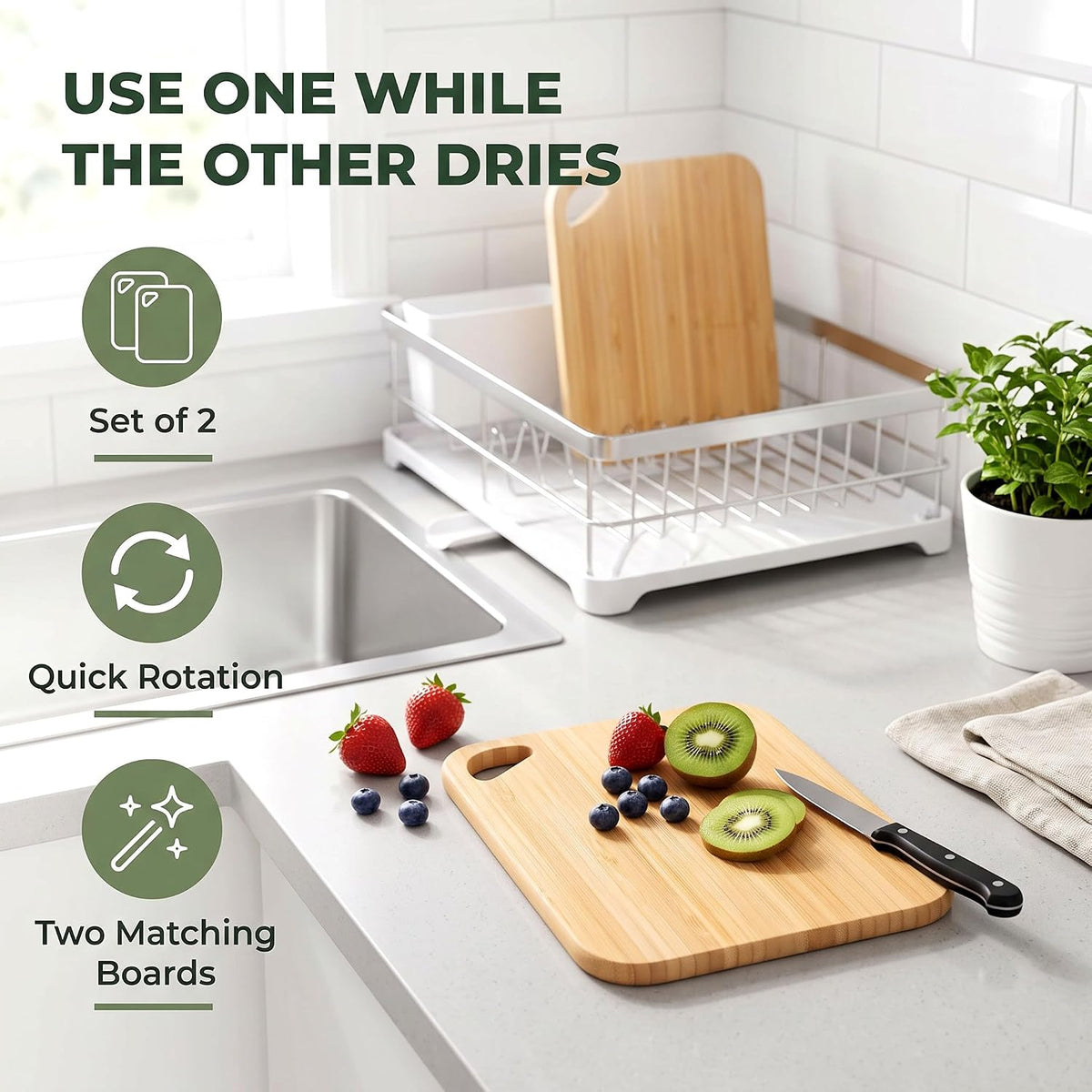 Small Bamboo Cutting Boards, Set of 2, 8 x 5.9 Inch, Hanging Holes