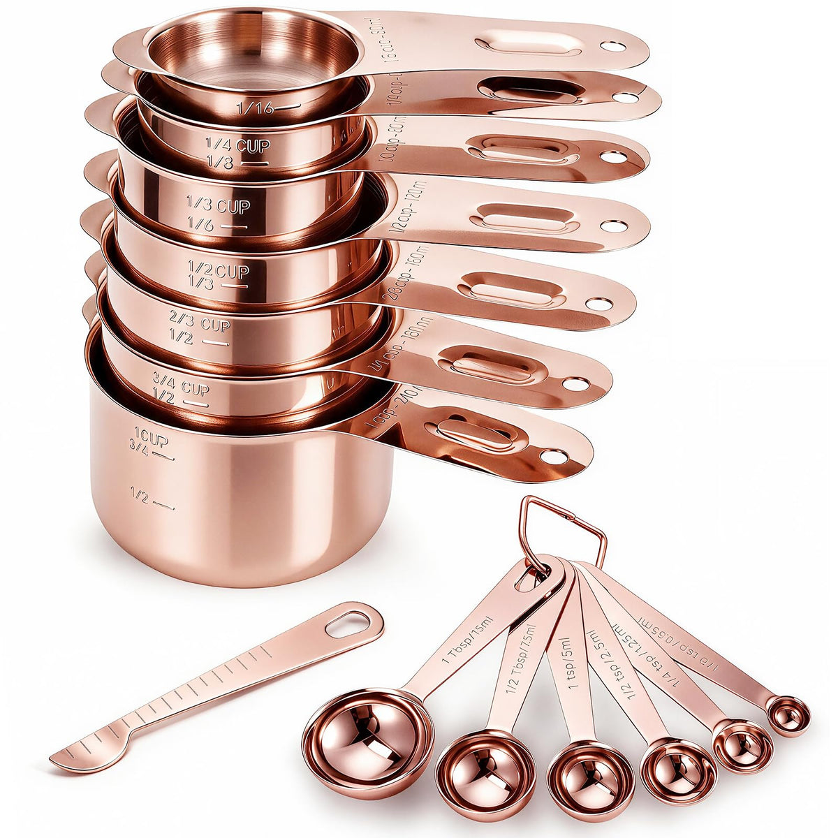 Bopei Measuring Spoons Set, 7-Piece 18/8 Stainless Steel with Leveler