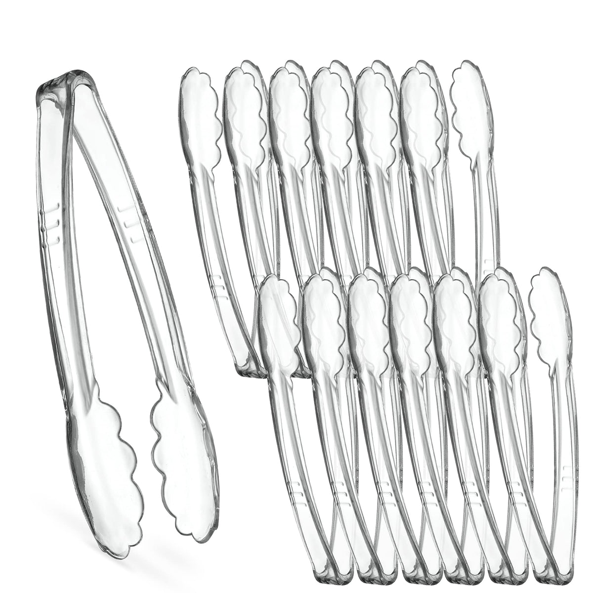 [Clear Tongs 7.5'' Inches] Plasticpro 7.5'' Serving Tongs Heavy Duty Reusable Kitchen and BBQ Clear Serving Tong for party's, Caterings, Events, Buffet, Weddings, And every Day use Pack of 12