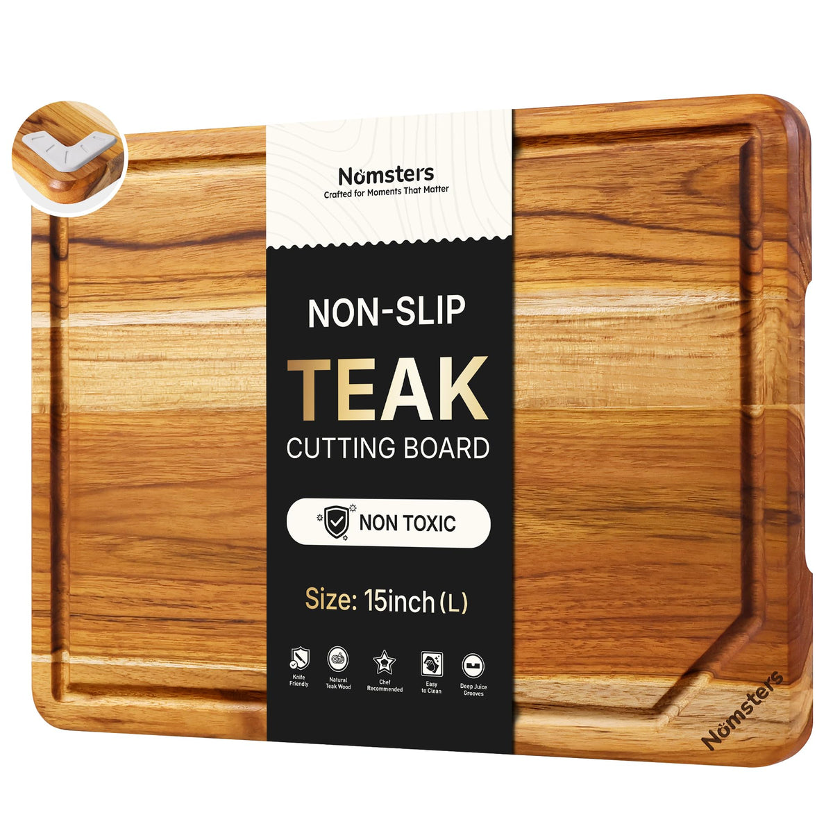 Teak Wood Cutting Board for Kitchen Non Slip Charcuterie Board