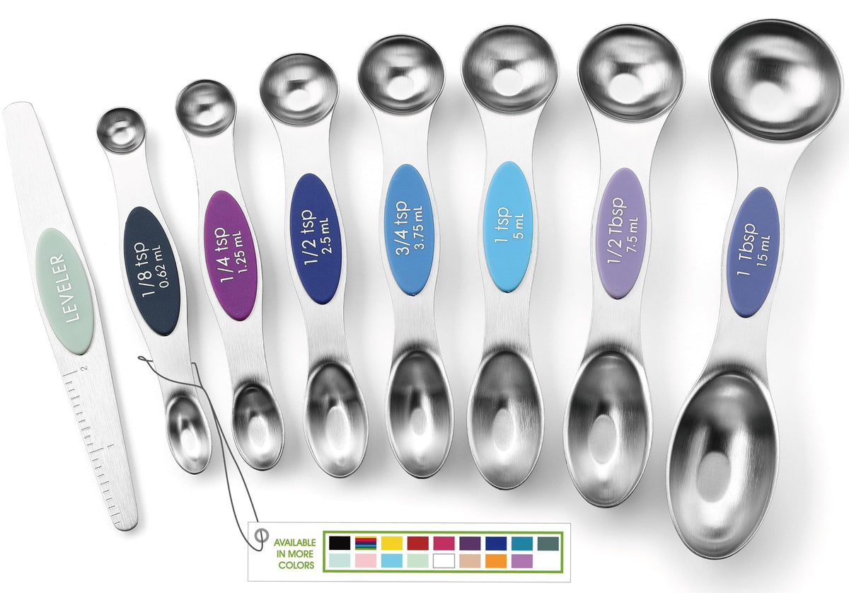 Spring Chef Stainless Steel Magnetic Measuring Spoons Set of 8, Black