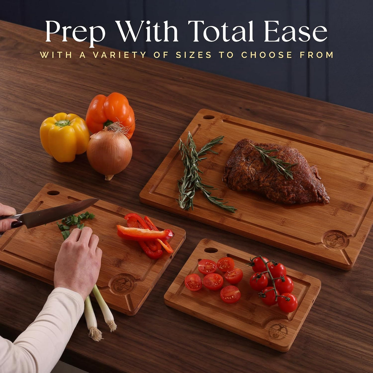 Deer & Oak 3-Piece Bamboo Cutting Board Carbonized Set, Pre-Oiled