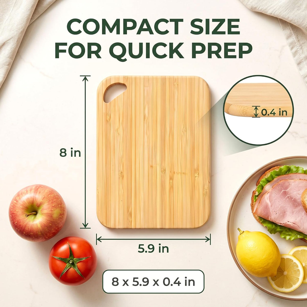 Small Bamboo Cutting Boards, Set of 2, 8 x 5.9 Inch, Hanging Holes