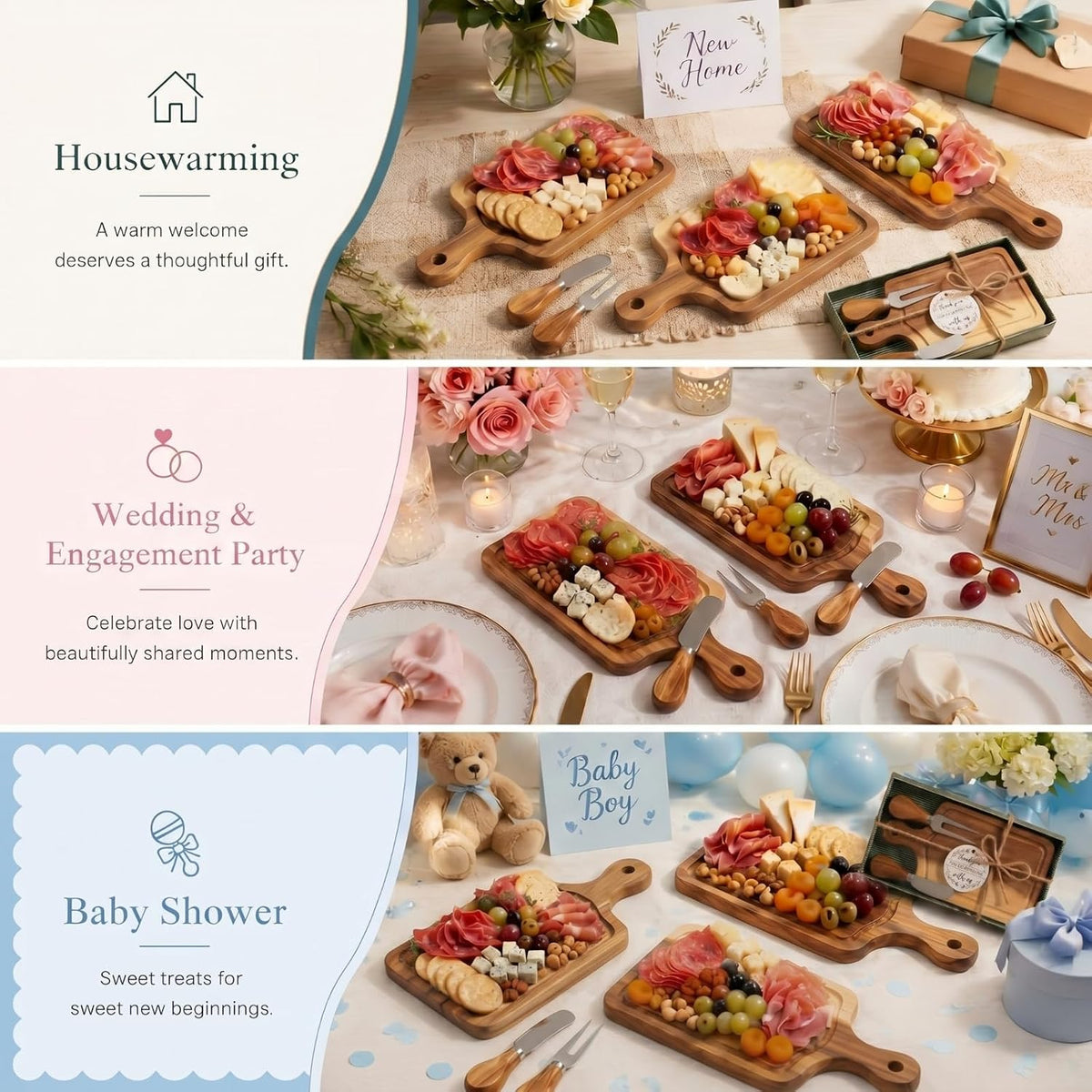 Ziliny 1 Sets Baby Shower Prizes Mini Charcuterie Board, Acacia Wood