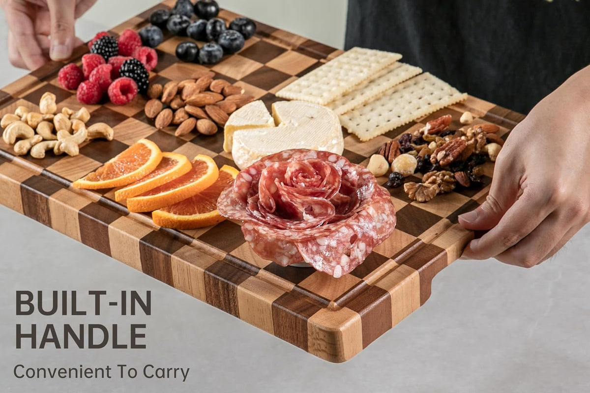 THETCHRY Cutting Boards for Kitchen, Checkered Wooden Cutting Board