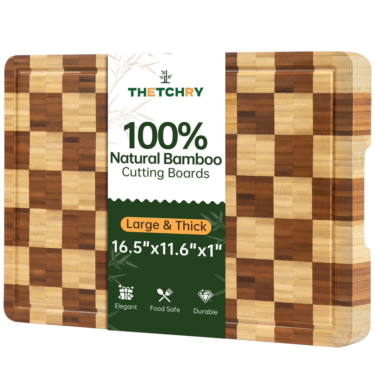 THETCHRY Cutting Boards for Kitchen, Checkered Wooden Cutting Board