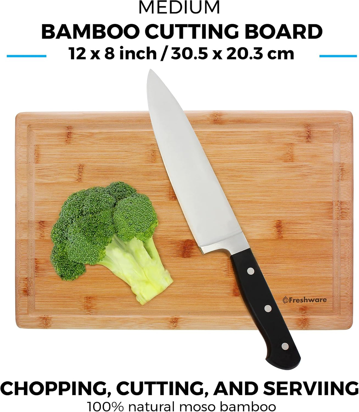 Freshware Freshware Bamboo Cutting Boards for Kitchen with Juice Groove [Set of 2] Wood Cutting Board for Chopping Meat, Vegetables, Fruits, Cheese, Knife Friendly Serving Tray with Handles