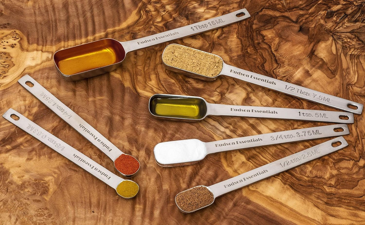 Hudson Essentials Stainless Steel Measuring Spoons Set for Dry or Liquid - Fits in Spice Jars - Set of 7