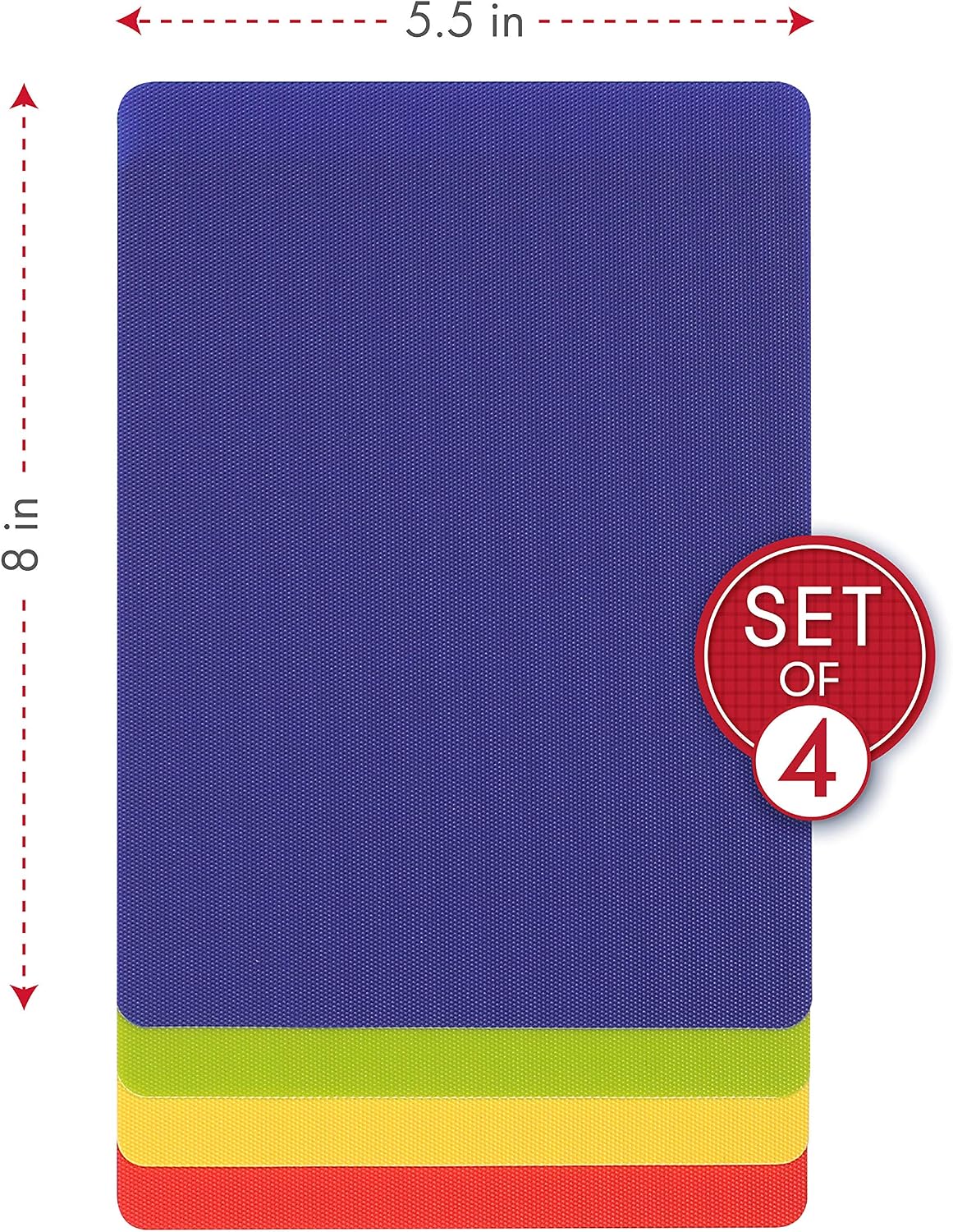 Dexas Heavy Duty Cutting Board Grippmat, Flexible Cutting Boards for Kitchen, Set of 4, Non Slip Plastic Board Cutting Mat Small Size 5.5 x 8, Blue, Green, Yellow, Red Set, Kitchen Gadgets