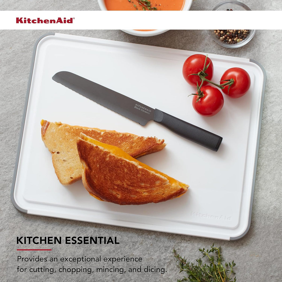 KitchenAid Classic Cutting Board with Perimeter Trench and Non Slip Edges, Dishwasher Safe, 11 inch x 14 inch, White and Gray