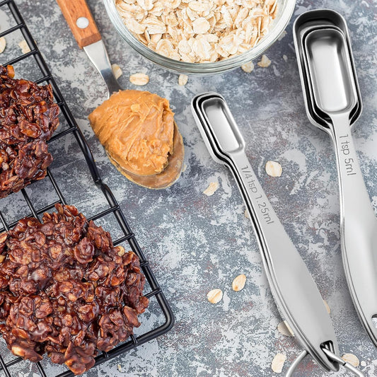 FANGSUN Stainless Steel Measuring Spoons Set of 6, Narrow Design