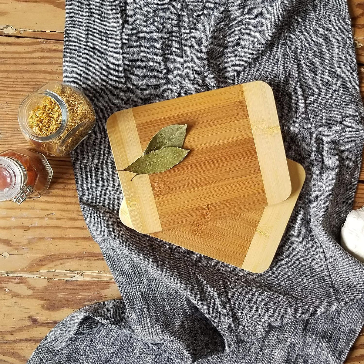 Lipper International Bamboo Wood Two-Tone Kitchen Cutting and Serving Board, Small, 7 3/4" x 6" x 1/4", Set of 2